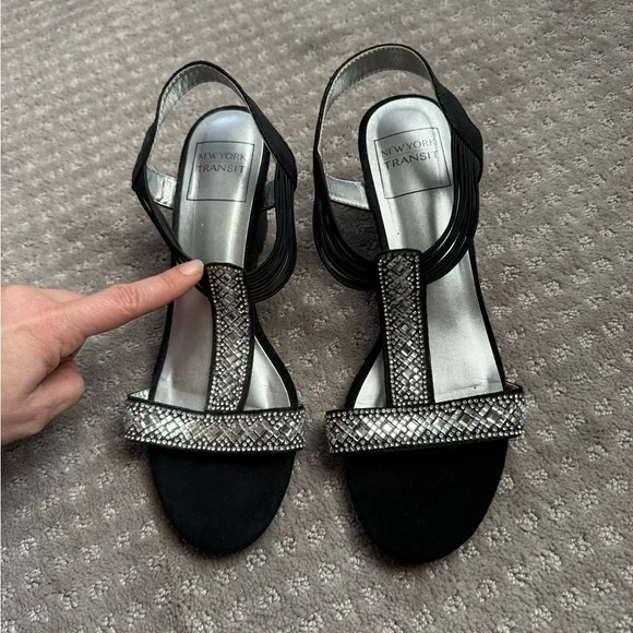 New York Transit Black and Silver Rhinestone Wedges - Picture 6 of 7